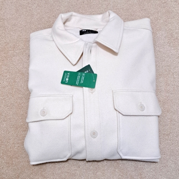 Simons | Le 31 Mens Shirt Jacket Size Medium Overshirt Cream Buton Front New! - Picture 12 of 14